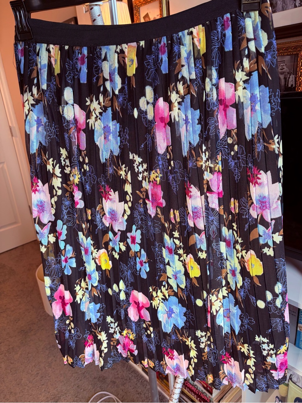 Ava & Viv Black Pleated Skirt with Multicolor Floral Accents